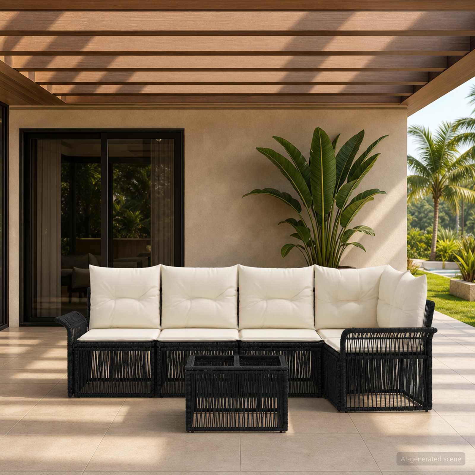 Set Divano da Giardino 6 pcs Nero polyrattan | homemem39