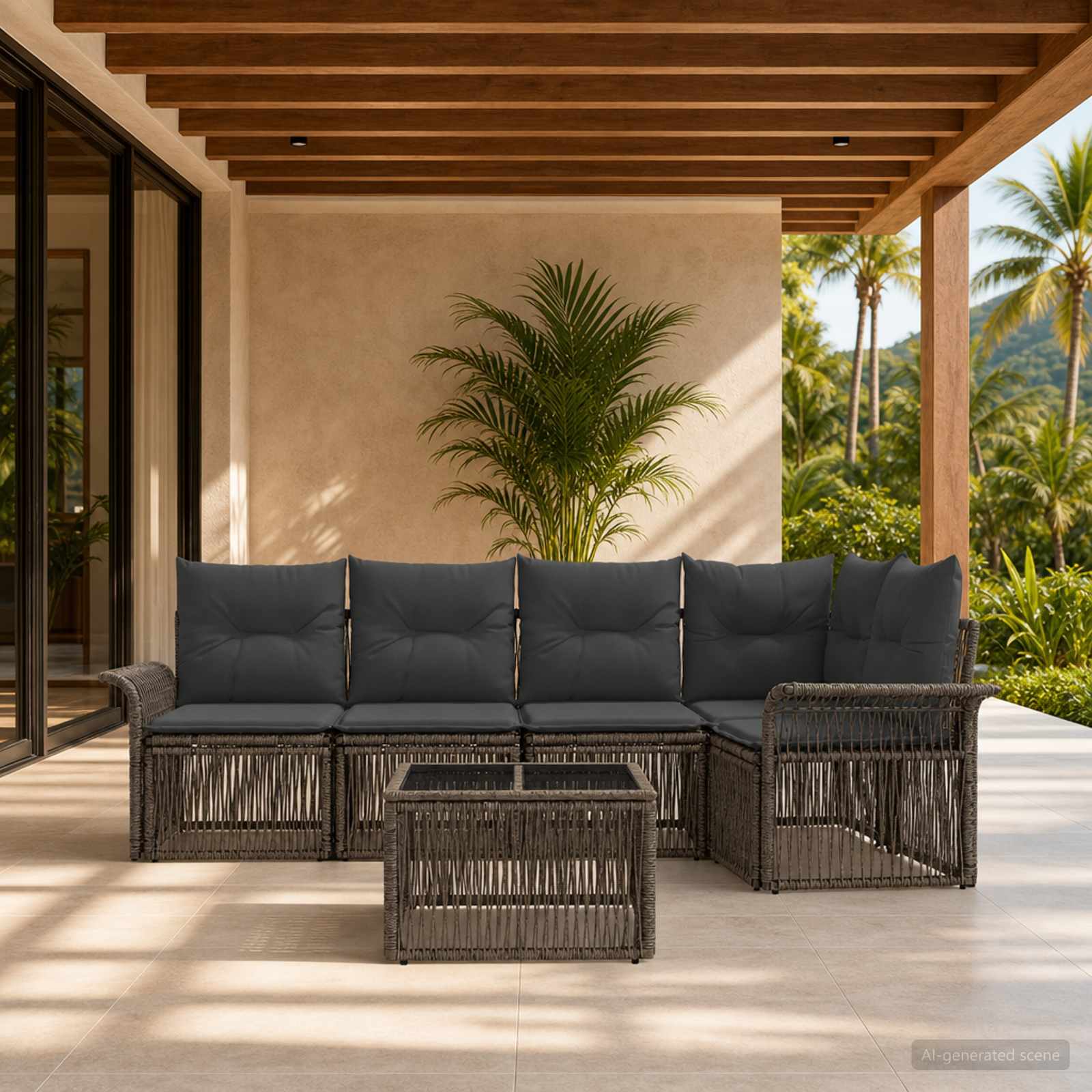Set Divano da Giardino 6 pcs Grigio polyrattan | homemem39