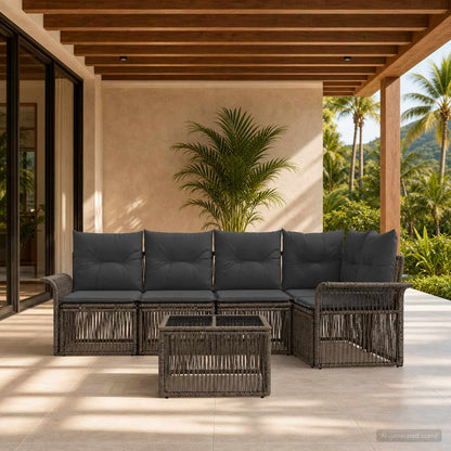 Set Divano da Giardino 6 pcs Grigio polyrattan | homemem39