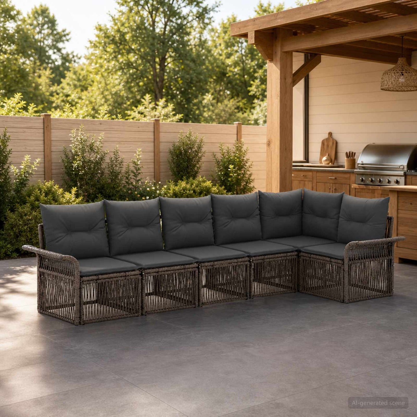 Set Divano da Giardino 6 pcs Grigio polyrattan | homemem39