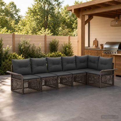 Set Divano da Giardino 6 pcs Grigio polyrattan | homemem39
