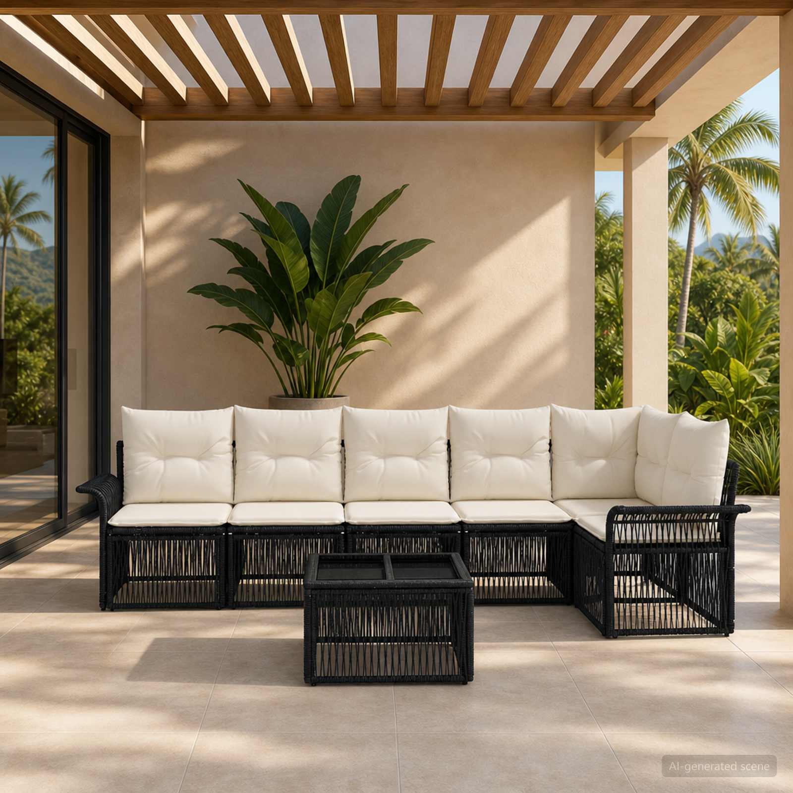 Set Divano da Giardino 7 pcs Nero polyrattan | homemem39
