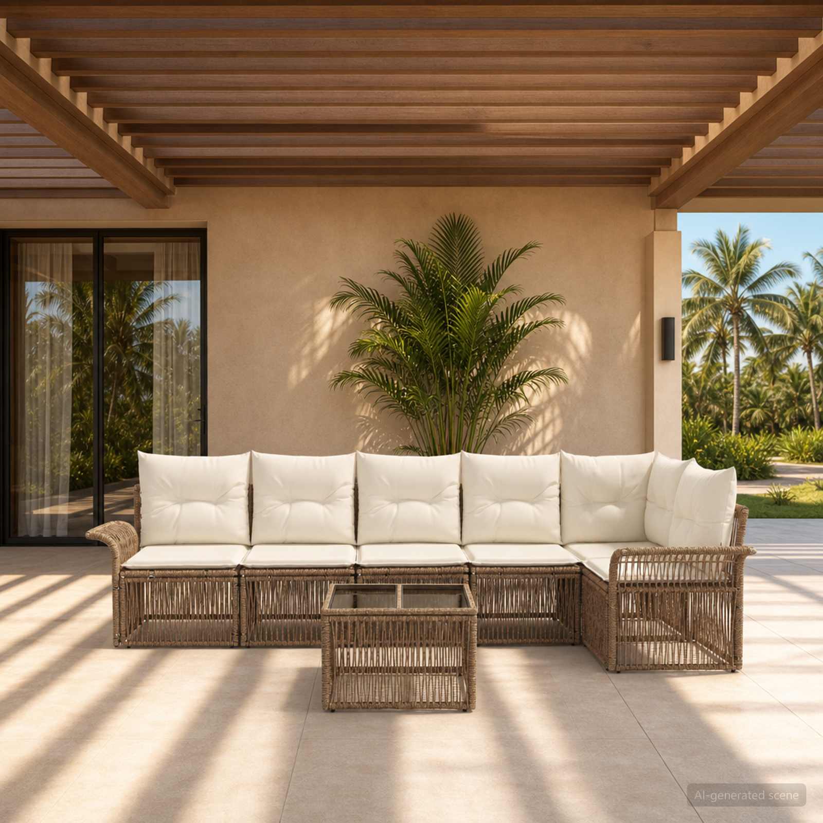 Set Divano da Giardino 7 pcs Beige polyrattan | homemem39