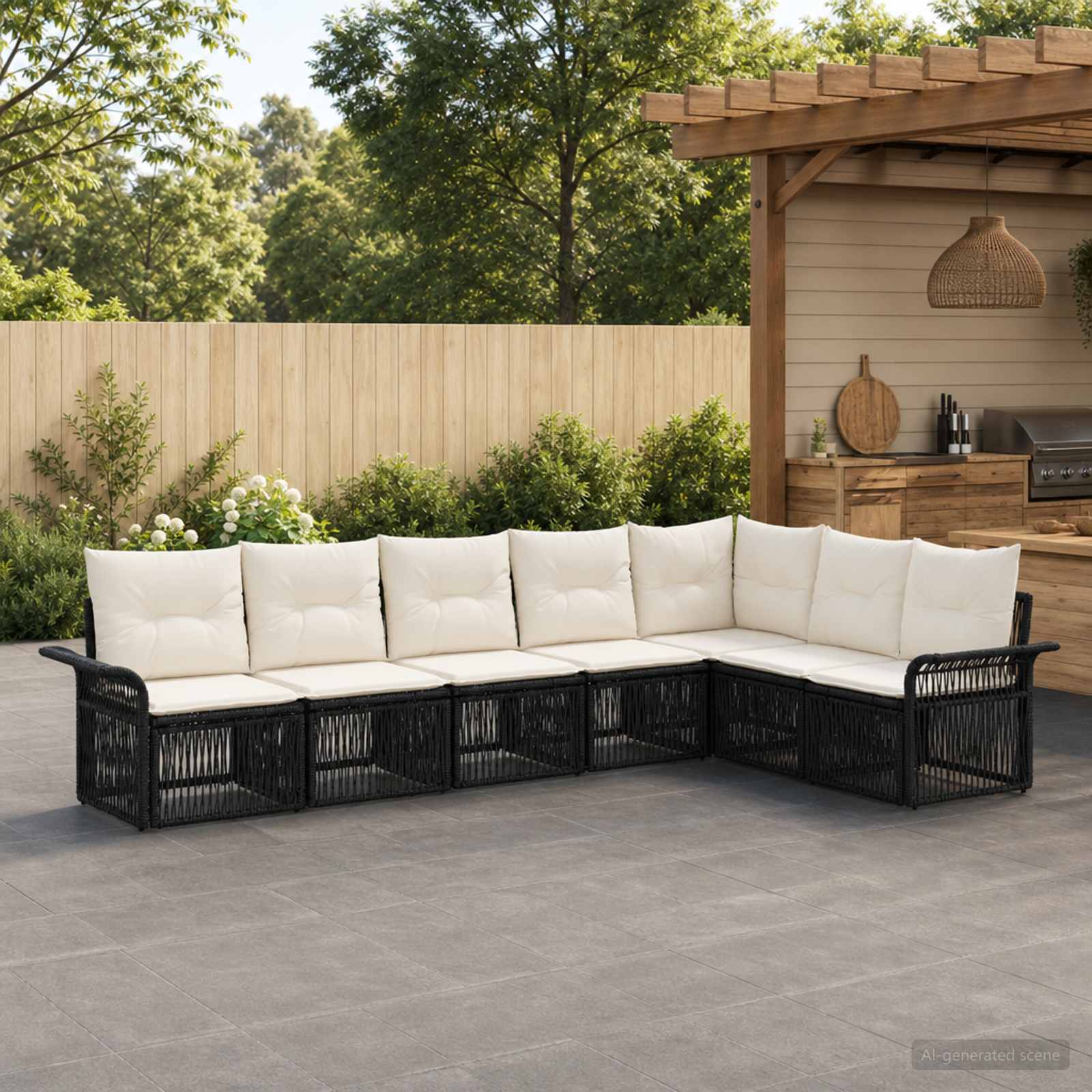 Set Divano da Giardino 7 pcs Nero polyrattan | homemem39