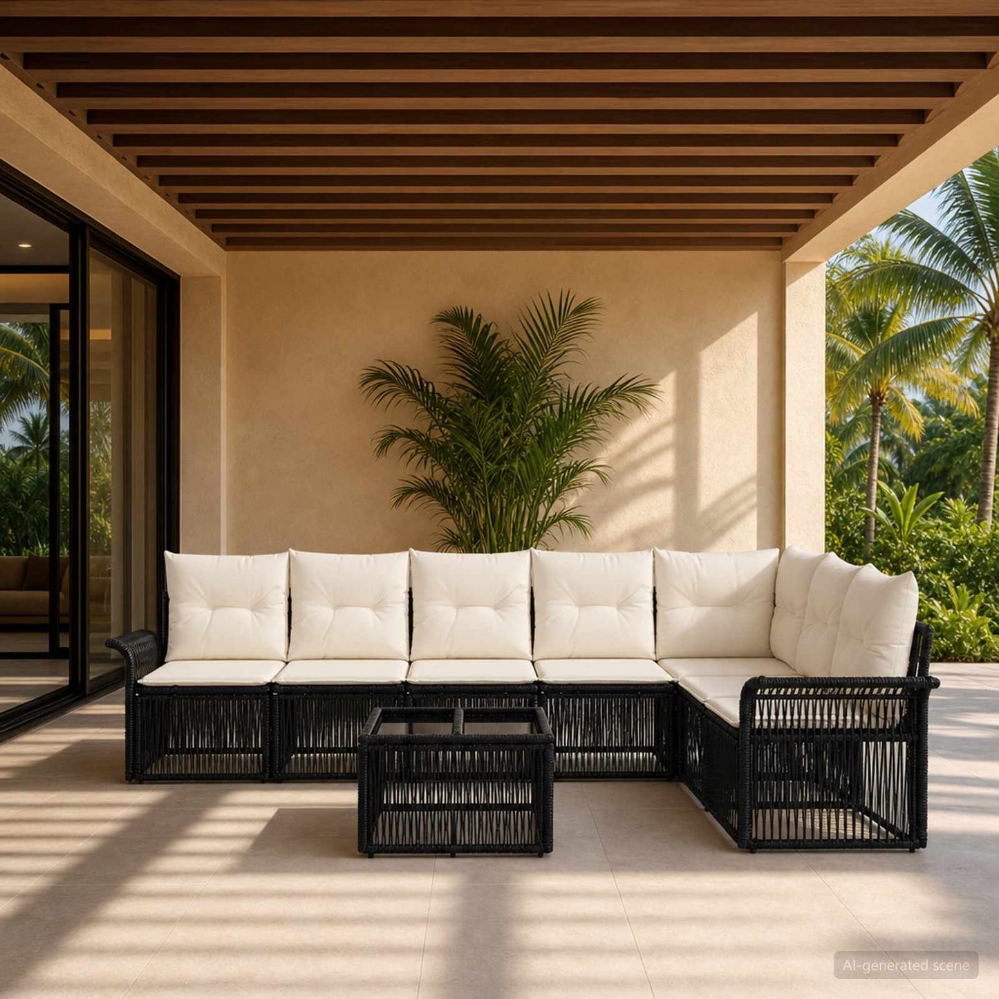 Set Divano da Giardino 8 pcs Nero polyrattan | homemem39