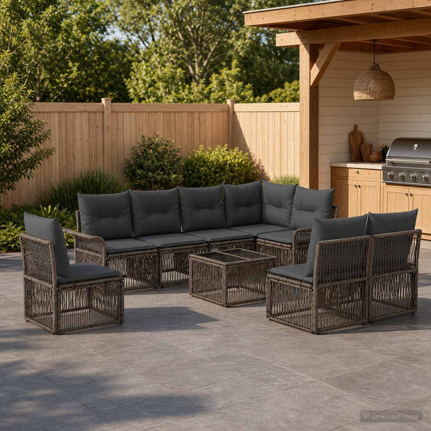 Set Divano da Giardino 9 pcs Grigio polyrattan | homemem39