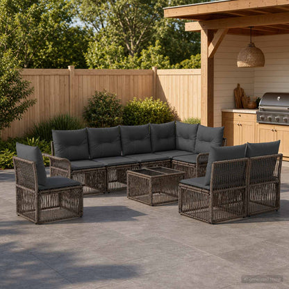 Set Divano da Giardino 9 pcs Grigio polyrattan | homemem39