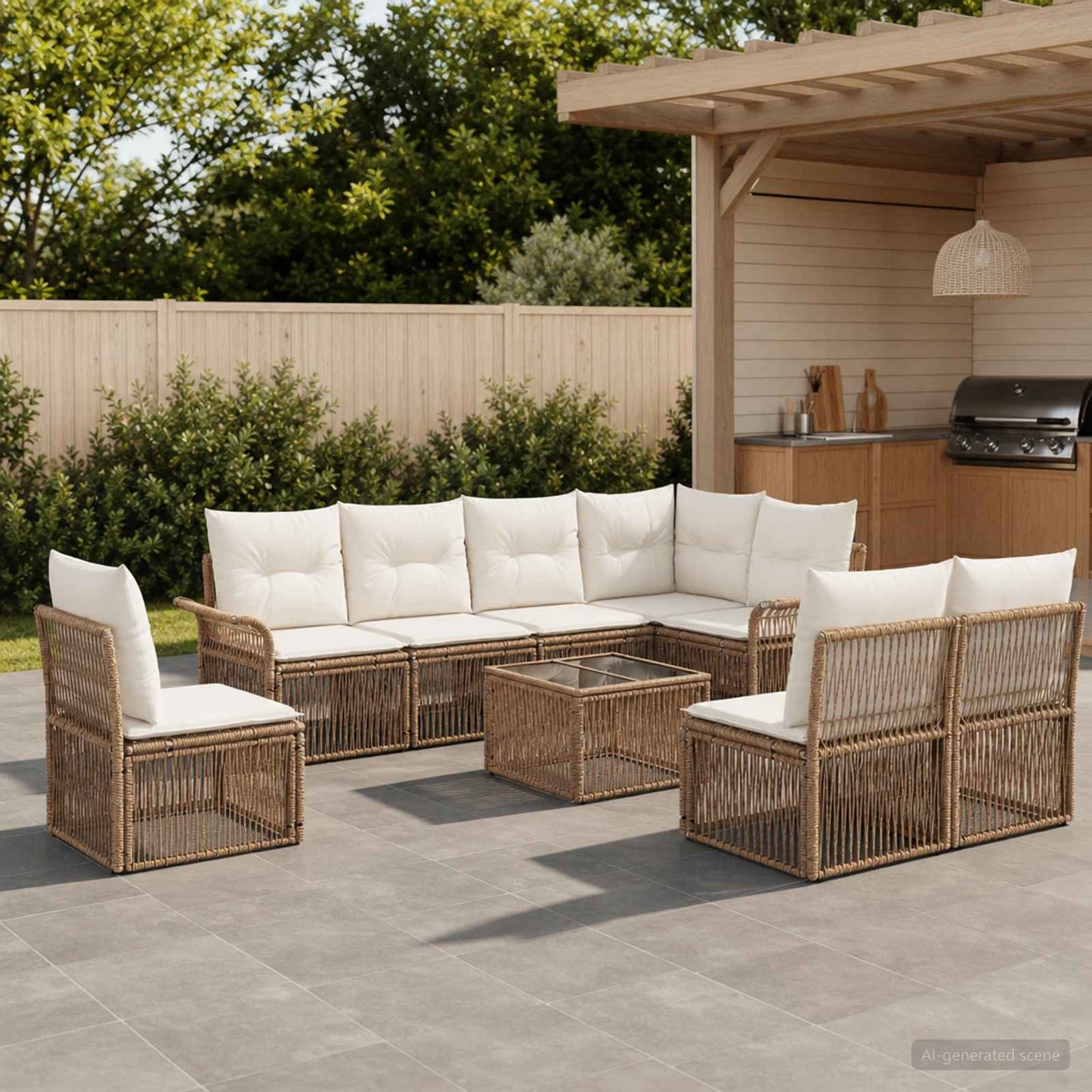 Set Divano da Giardino 9 pcs Beige polyrattan | homemem39