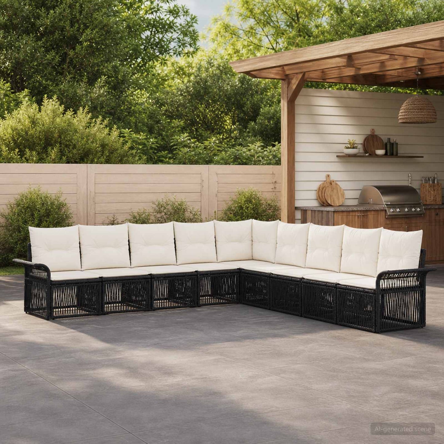 Set Divano da Giardino 9 pcs Nero polyrattan | homemem39