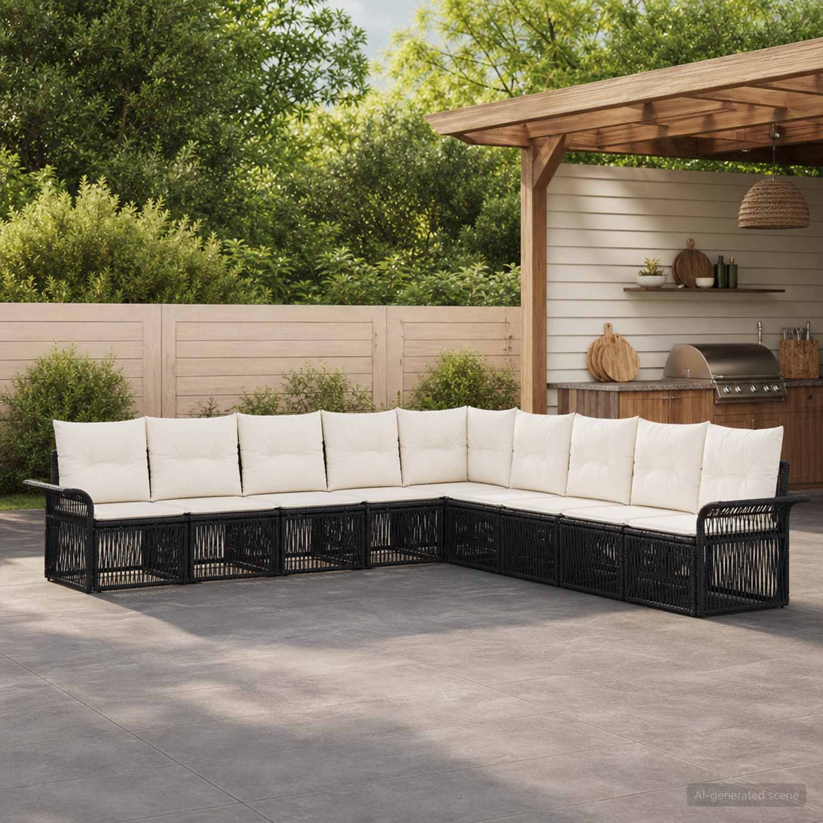 Set Divano da Giardino 9 pcs Nero polyrattan | homemem39