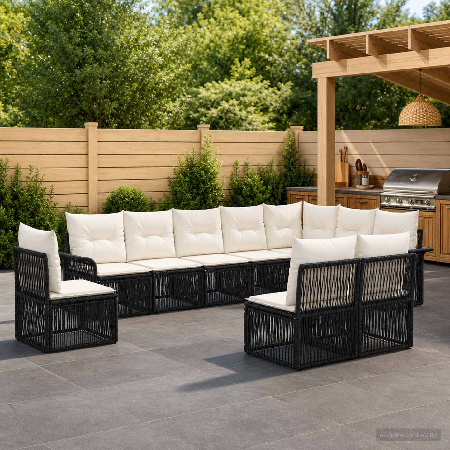 Set Divano da Giardino 10 pcs Nero polyrattan | homemem39