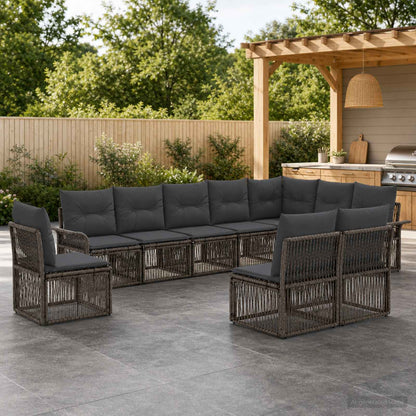 Set Divano da Giardino 10 pcs Grigio polyrattan | homemem39