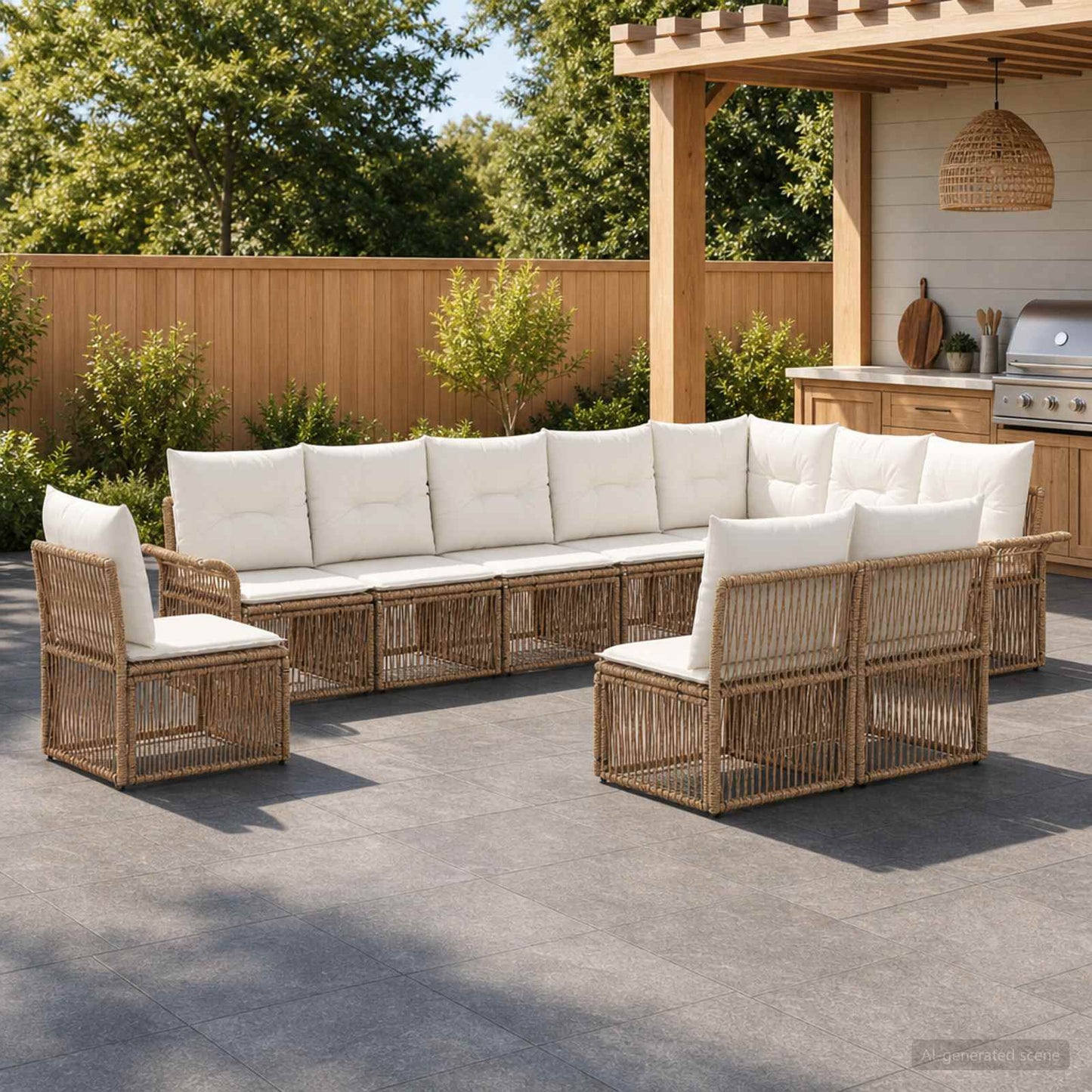 Set Divano da Giardino 10 pcs Beige polyrattan | homemem39