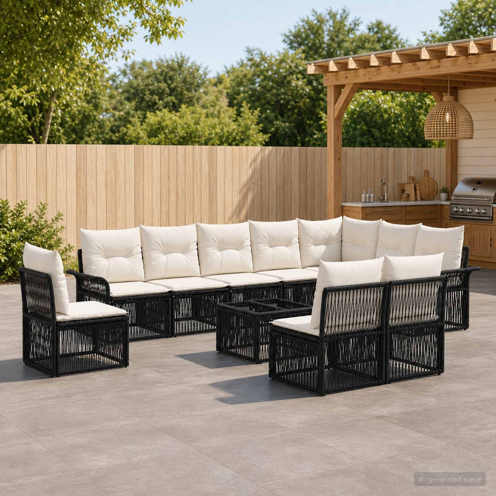 Set Divano da Giardino 11 pcs Nero polyrattan | homemem39