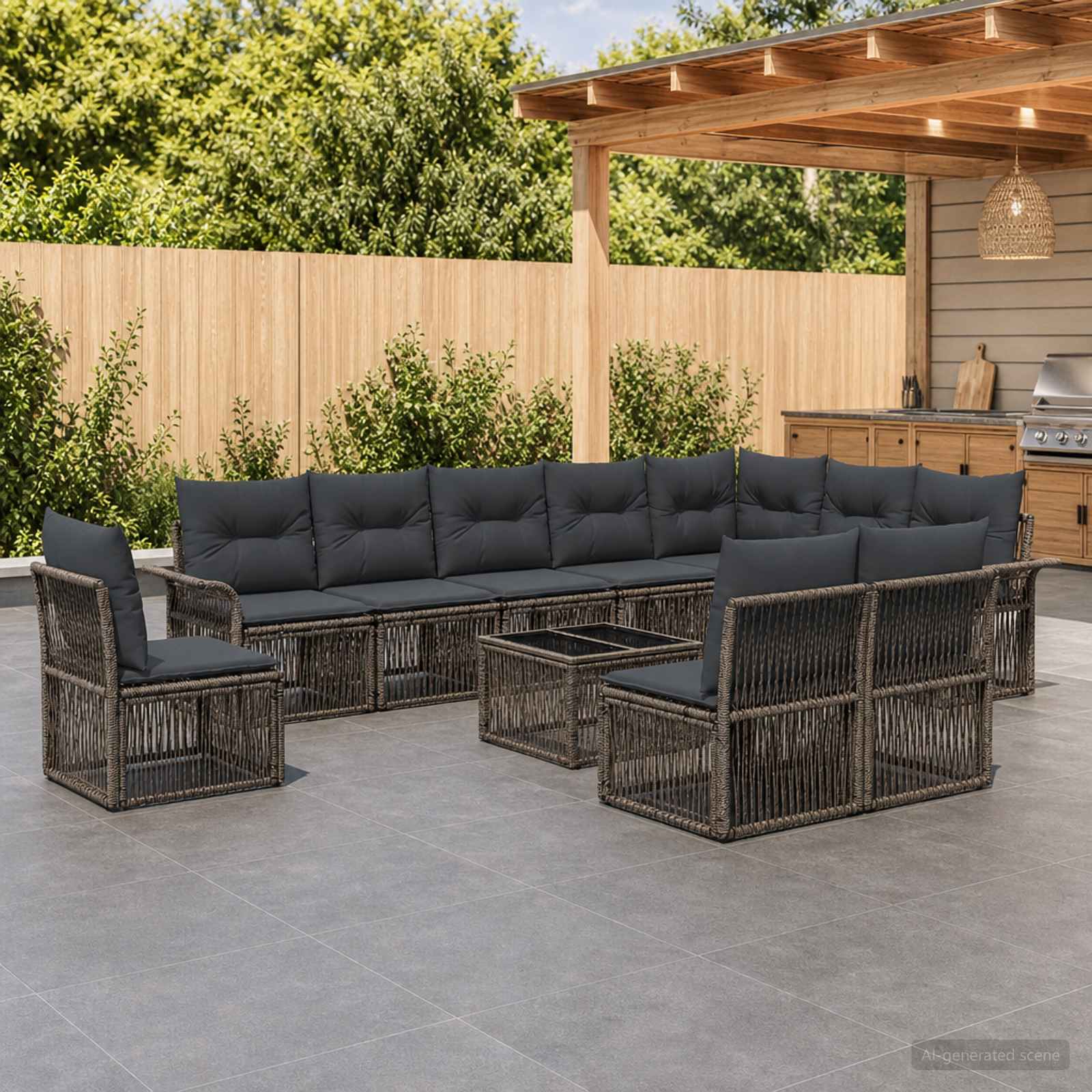 Set Divano da Giardino 11 pcs Grigio polyrattan | homemem39