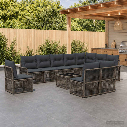 Set Divano da Giardino 11 pcs Grigio polyrattan | homemem39