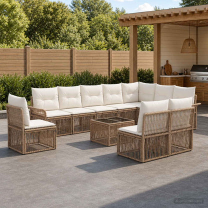 Set Divano da Giardino 11 pcs Beige polyrattan | homemem39