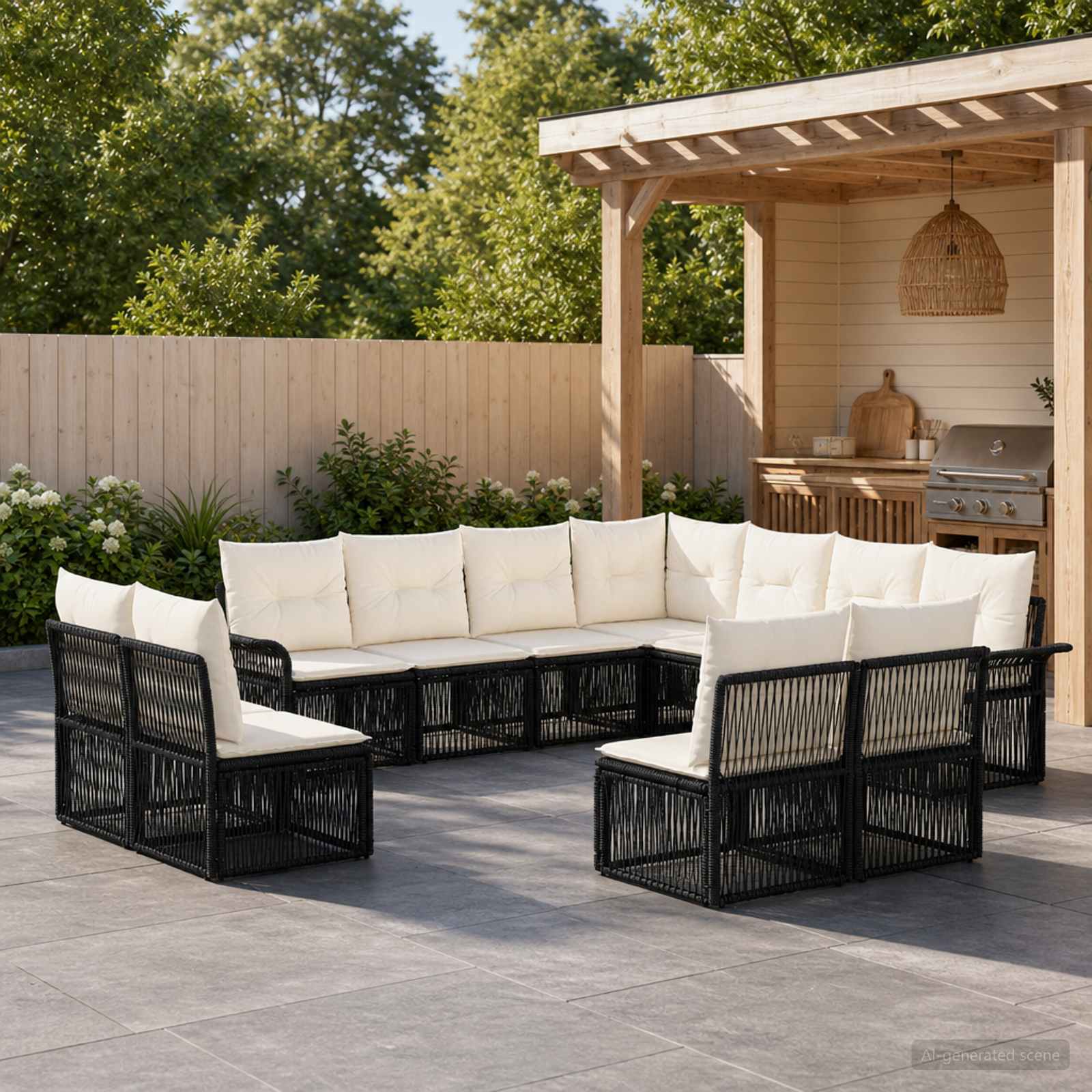 Set Divano da Giardino 11 pcs Nero polyrattan | homemem39