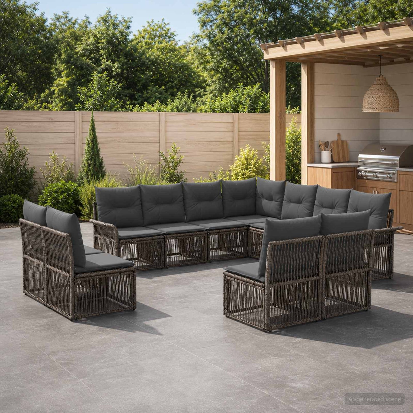 Set Divano da Giardino 11 pcs Grigio polyrattan | homemem39