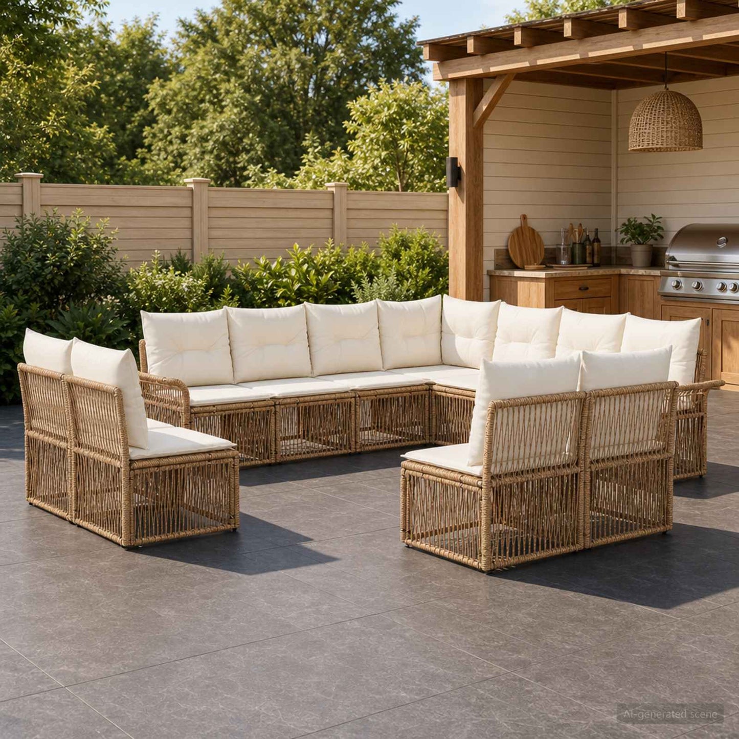 Set Divano da Giardino 11 pcs Beige polyrattan | homemem39