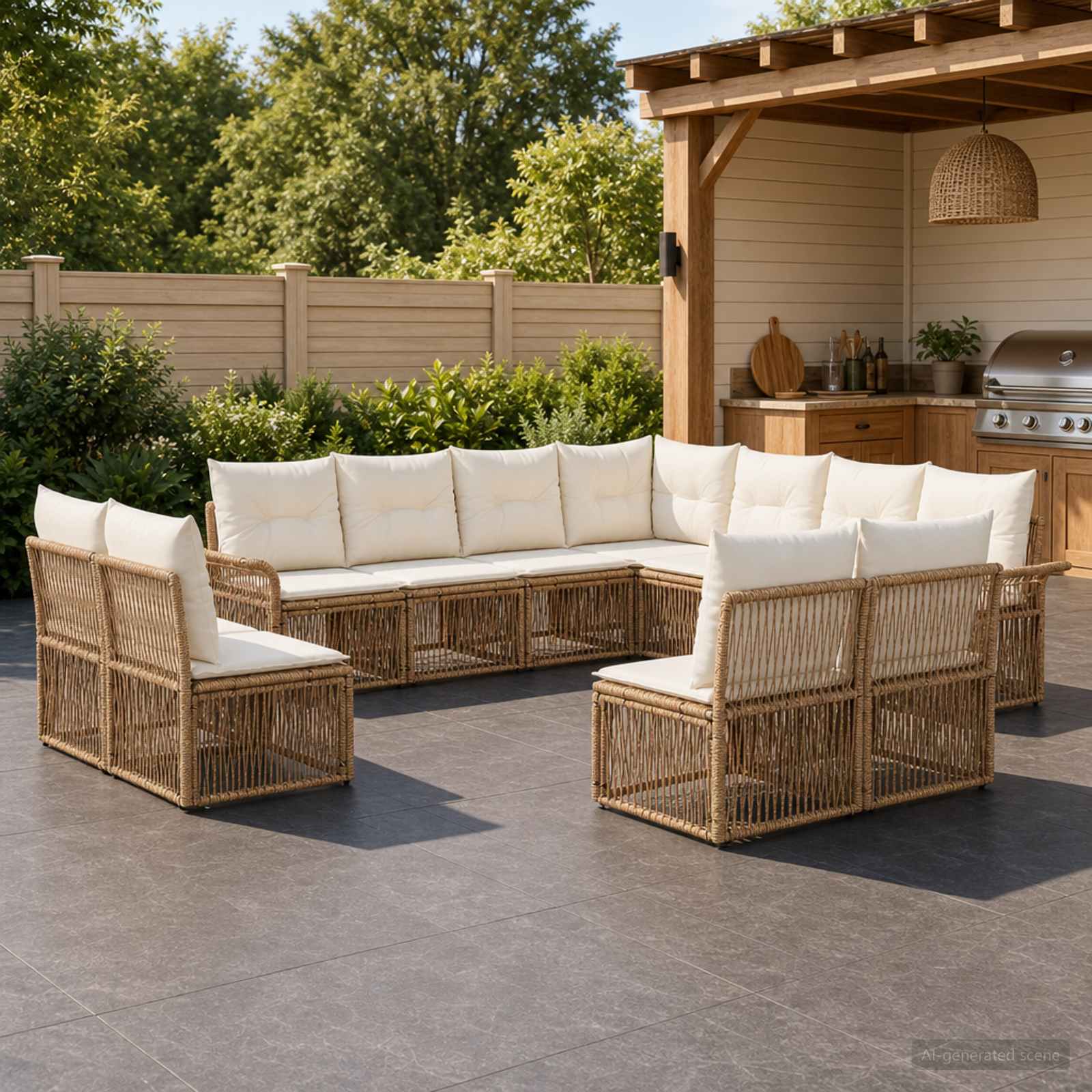 Set Divano da Giardino 11 pcs Beige polyrattan | homemem39