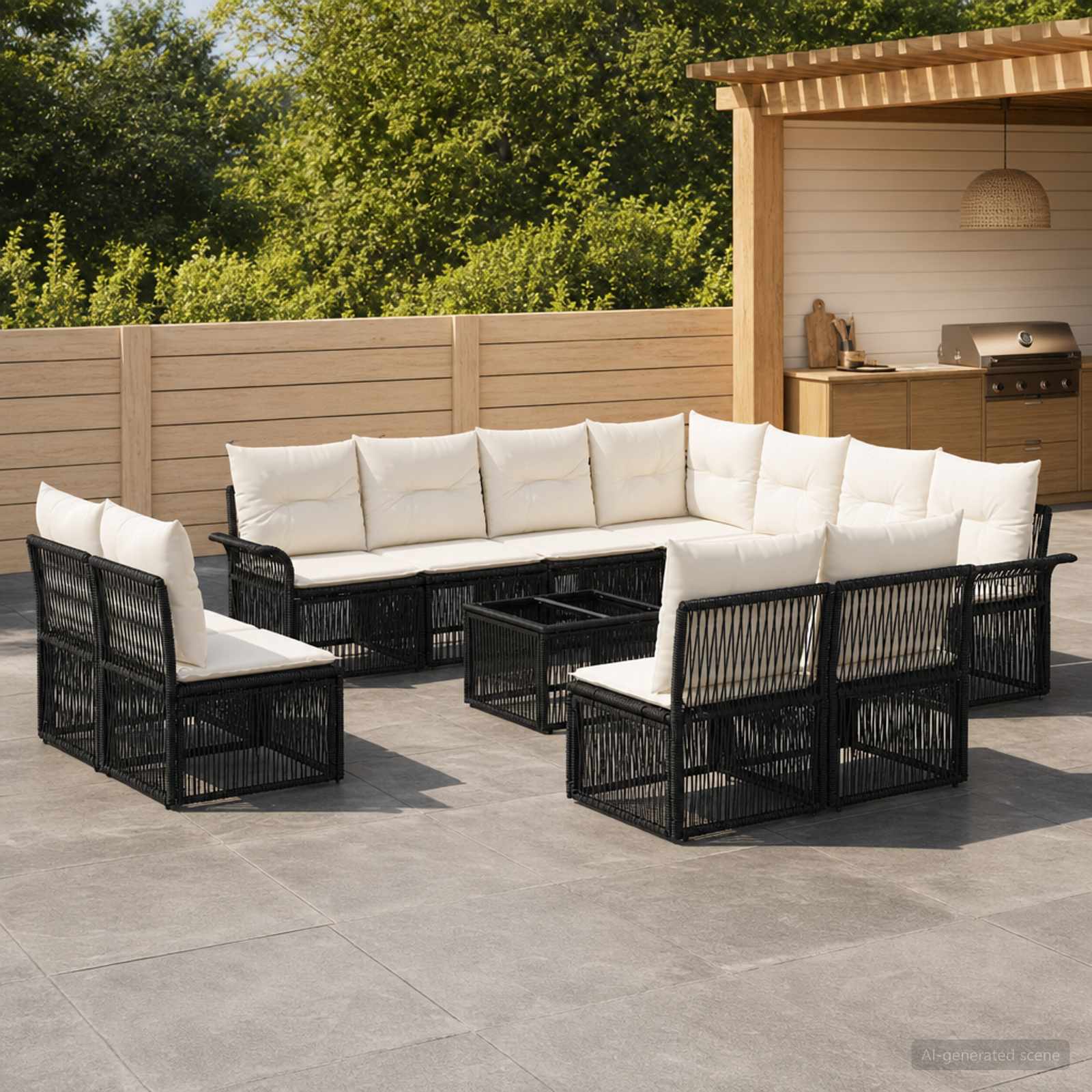 Set Divano da Giardino 12 pcs Nero polyrattan | homemem39
