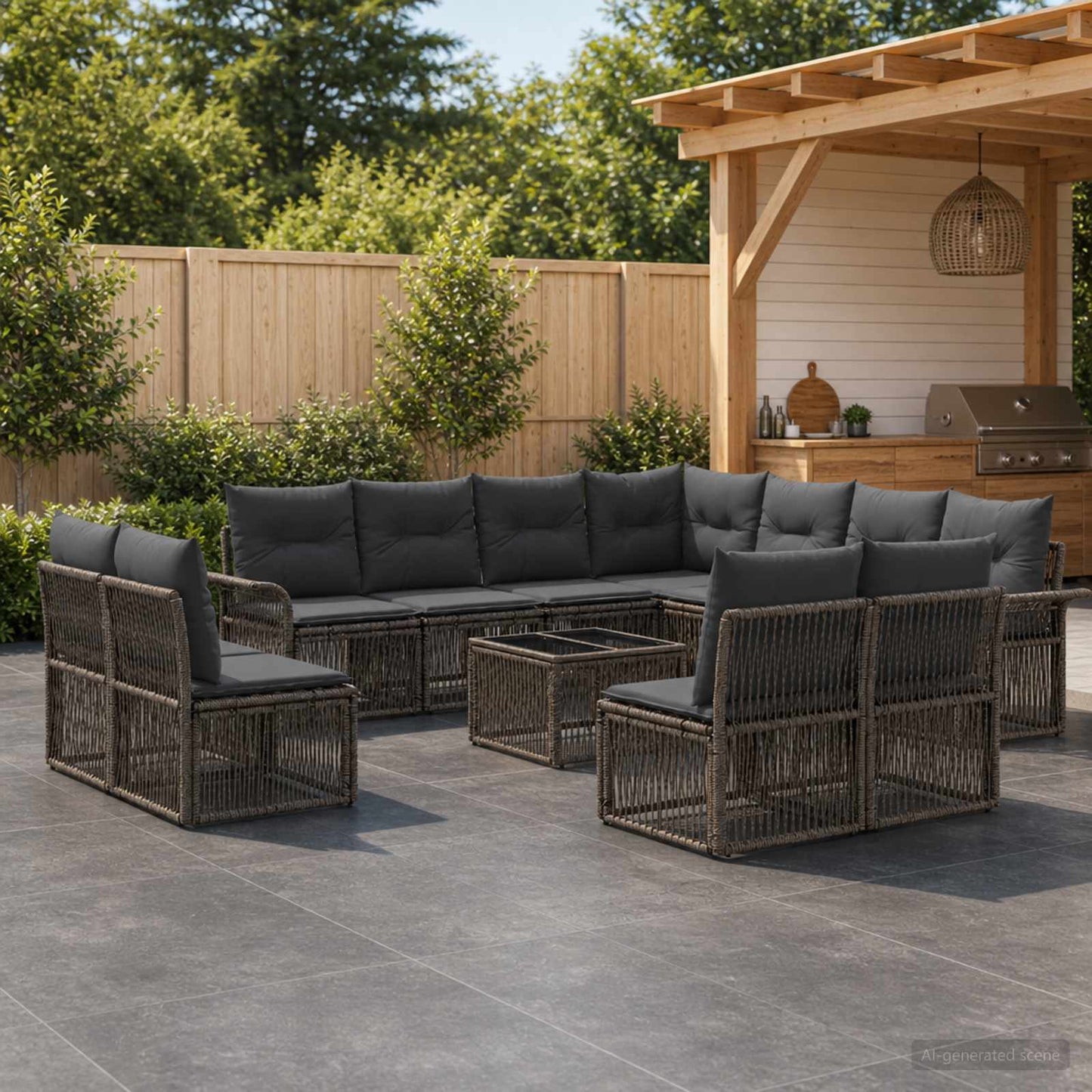 Set Divano da Giardino 12 pcs Grigio polyrattan | homemem39