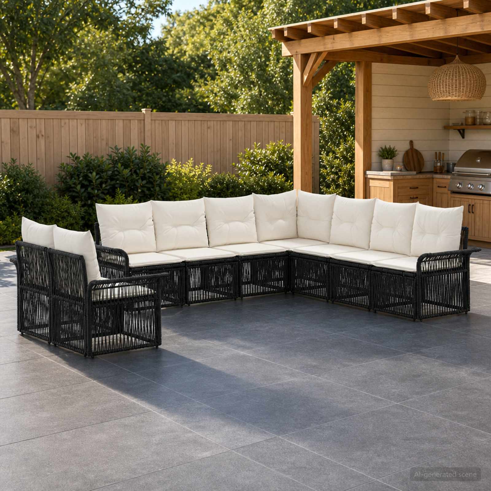 Set Divano da Giardino 9 pcs Nero polyrattan | homemem39
