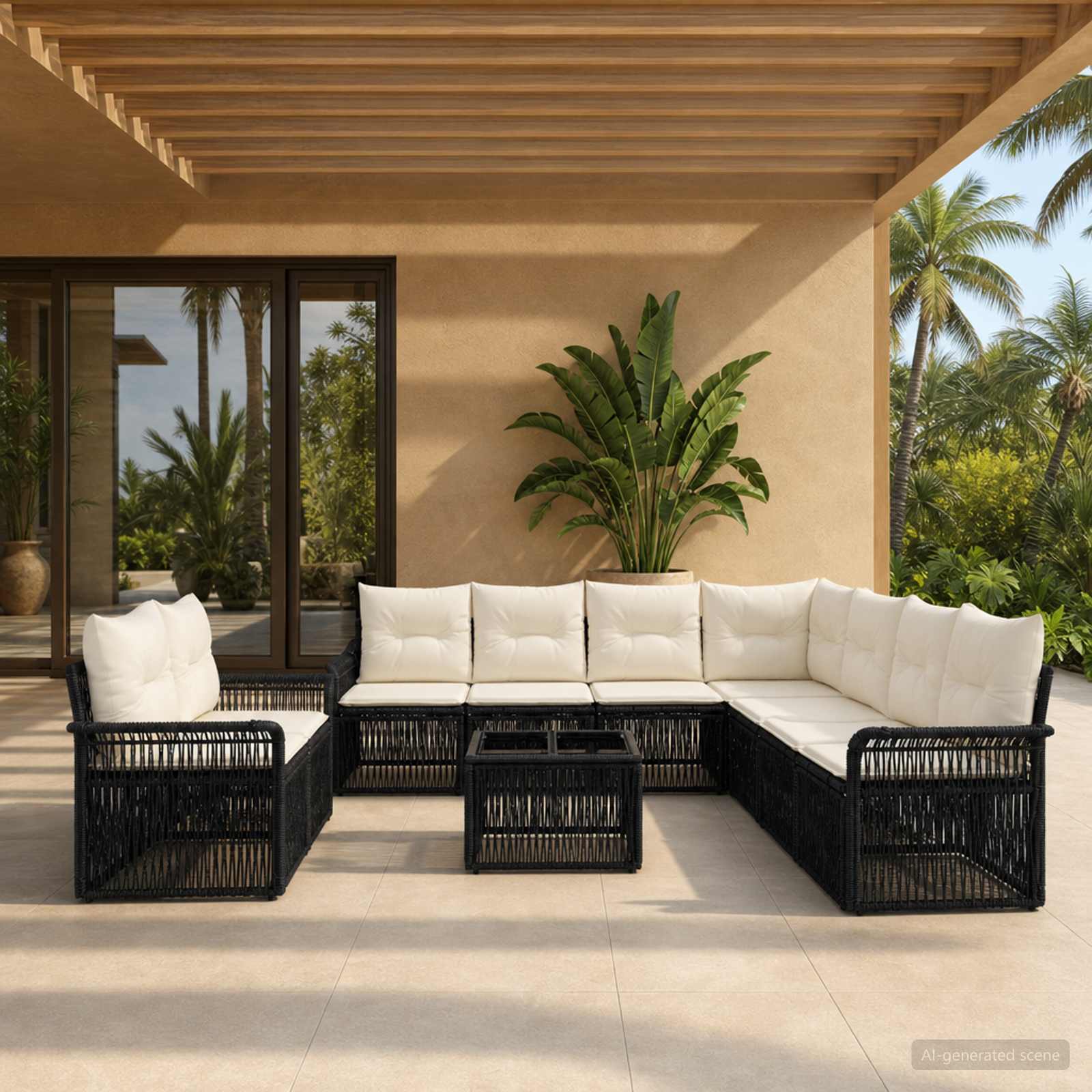 Set Divano da Giardino 10 pcs Nero polyrattan | homemem39