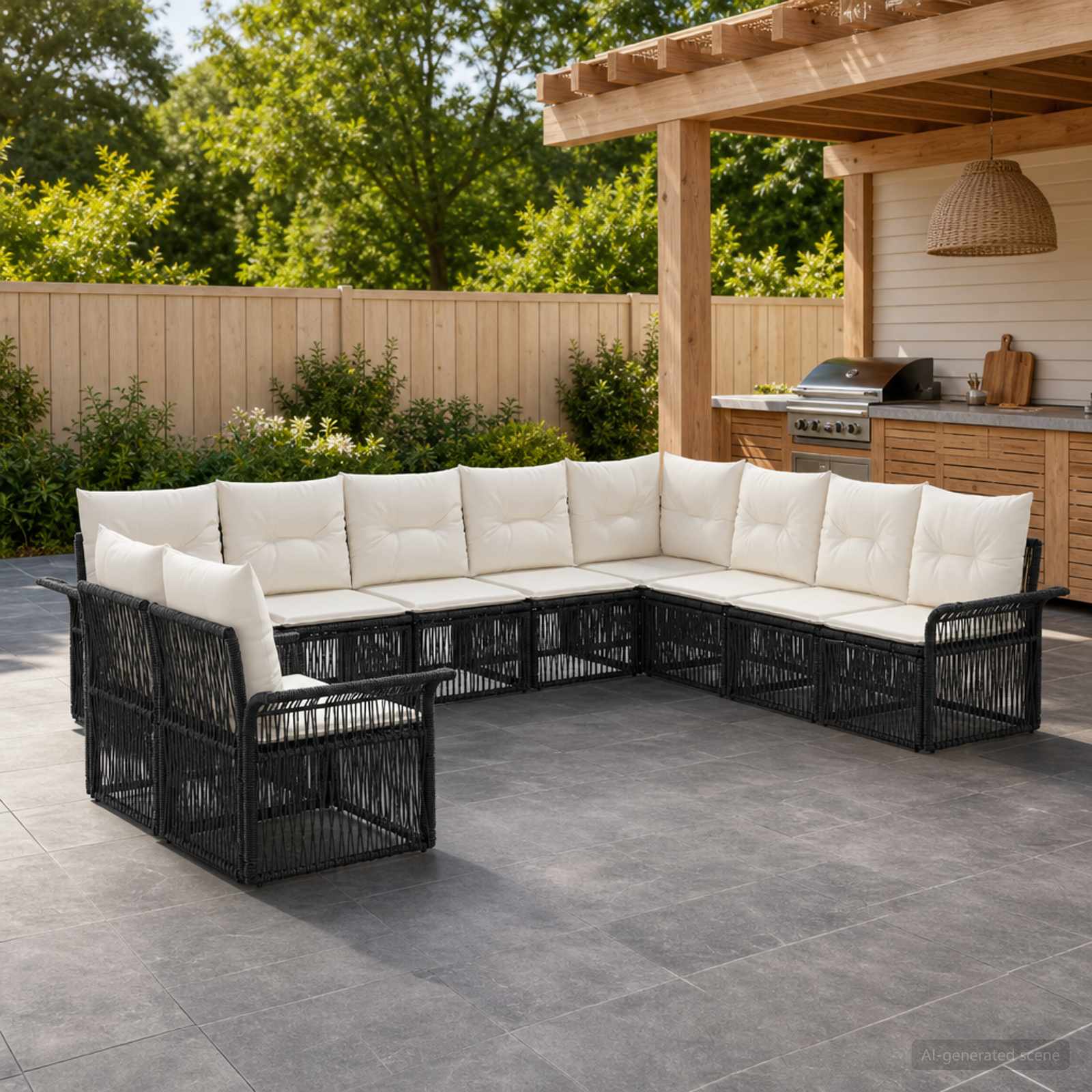 Set Divano da Giardino 10 pcs Nero polyrattan | homemem39