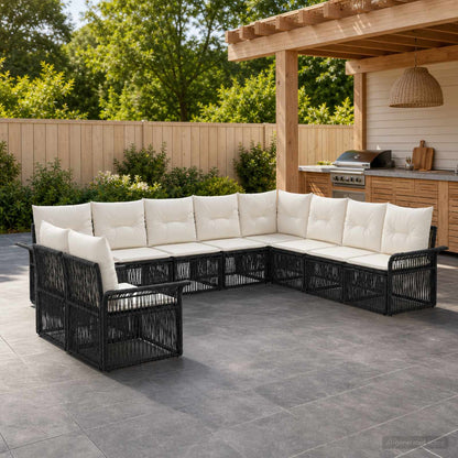 Set Divano da Giardino 10 pcs Nero polyrattan | homemem39