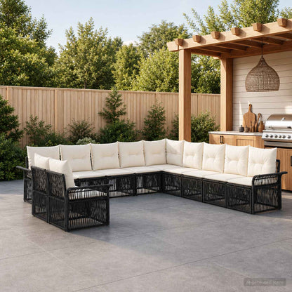 Set Divano da Giardino 11 pcs Nero polyrattan | homemem39