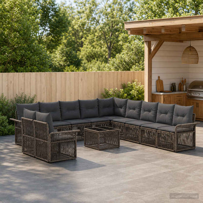 Set Divano da Giardino 12 pcs Grigio polyrattan | homemem39
