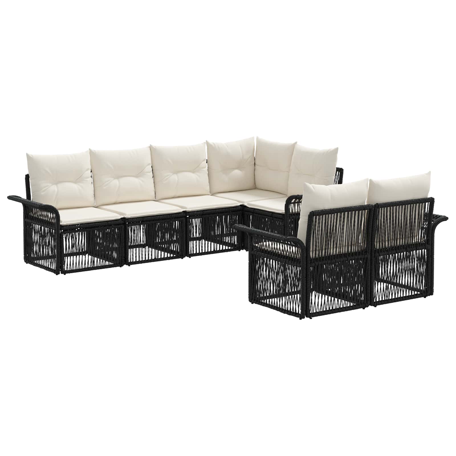 Set Divano da Giardino 7 pz 7-Numero di posti Nero polyrattan | homemem39