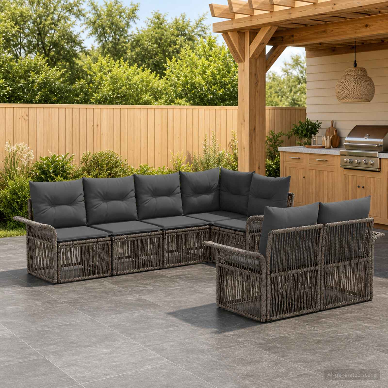 Set Divano da Giardino 7 pz 7-Numero di posti Grigio polyrattan | homemem39