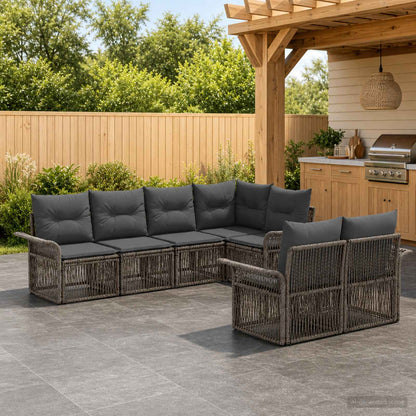 Set Divano da Giardino 7 pz 7-Numero di posti Grigio polyrattan | homemem39