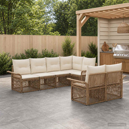 Set Divano da Giardino 7 pz 7-Numero di posti Beige polyrattan | homemem39