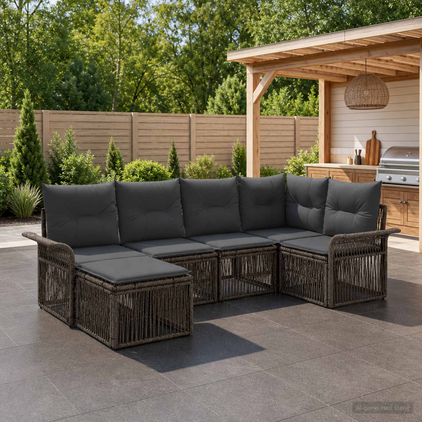 Set Divano da Giardino 6 pcs Grigio polyrattan | homemem39