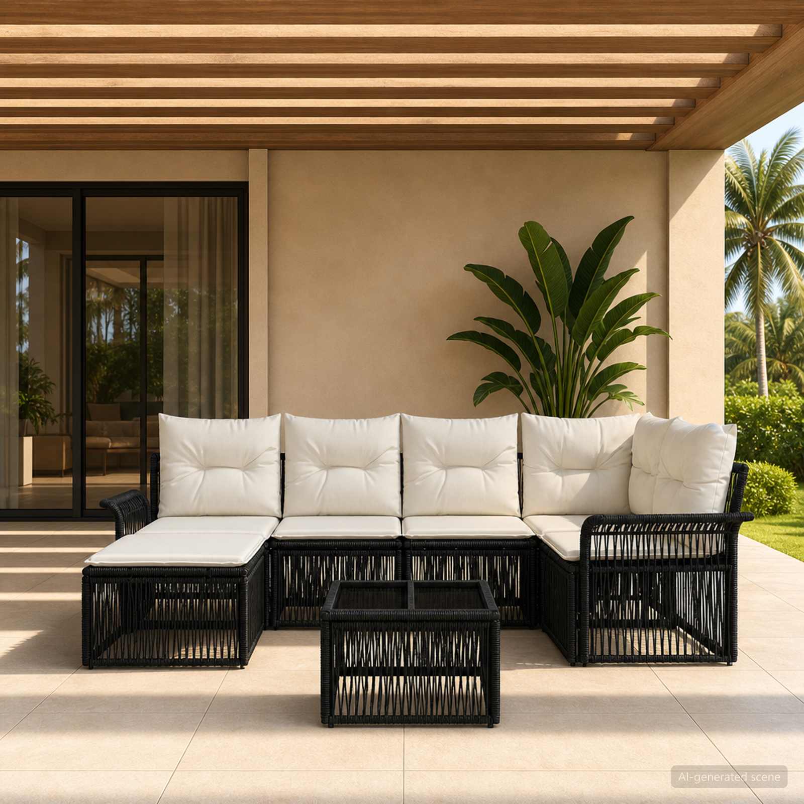 Set Divano da Giardino 7 pcs Nero polyrattan | homemem39
