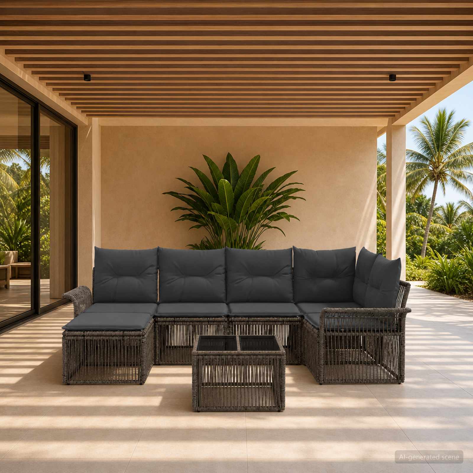 Set Divano da Giardino 7 pcs Grigio polyrattan | homemem39