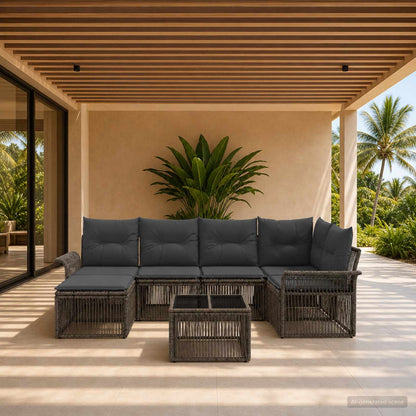 Set Divano da Giardino 7 pcs Grigio polyrattan | homemem39