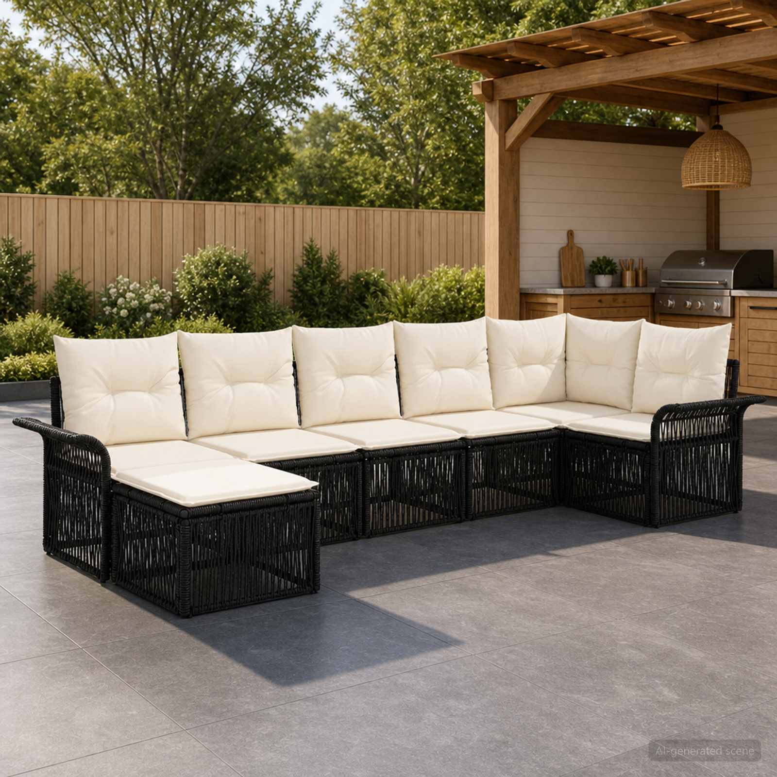 Set Divano da Giardino 7 pcs Nero polyrattan | homemem39