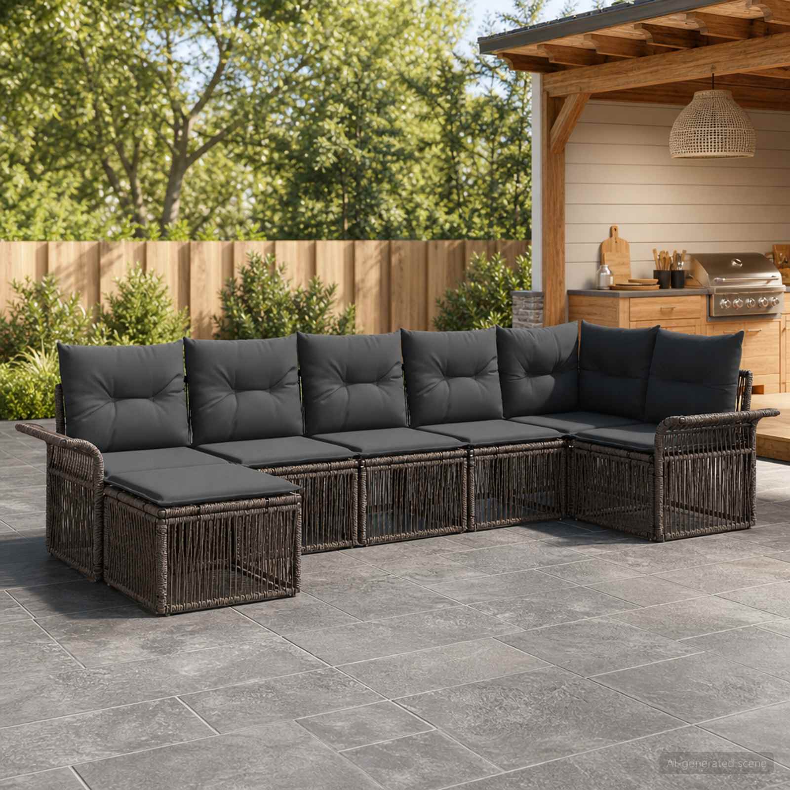 Set Divano da Giardino 7 pcs Grigio polyrattan | homemem39