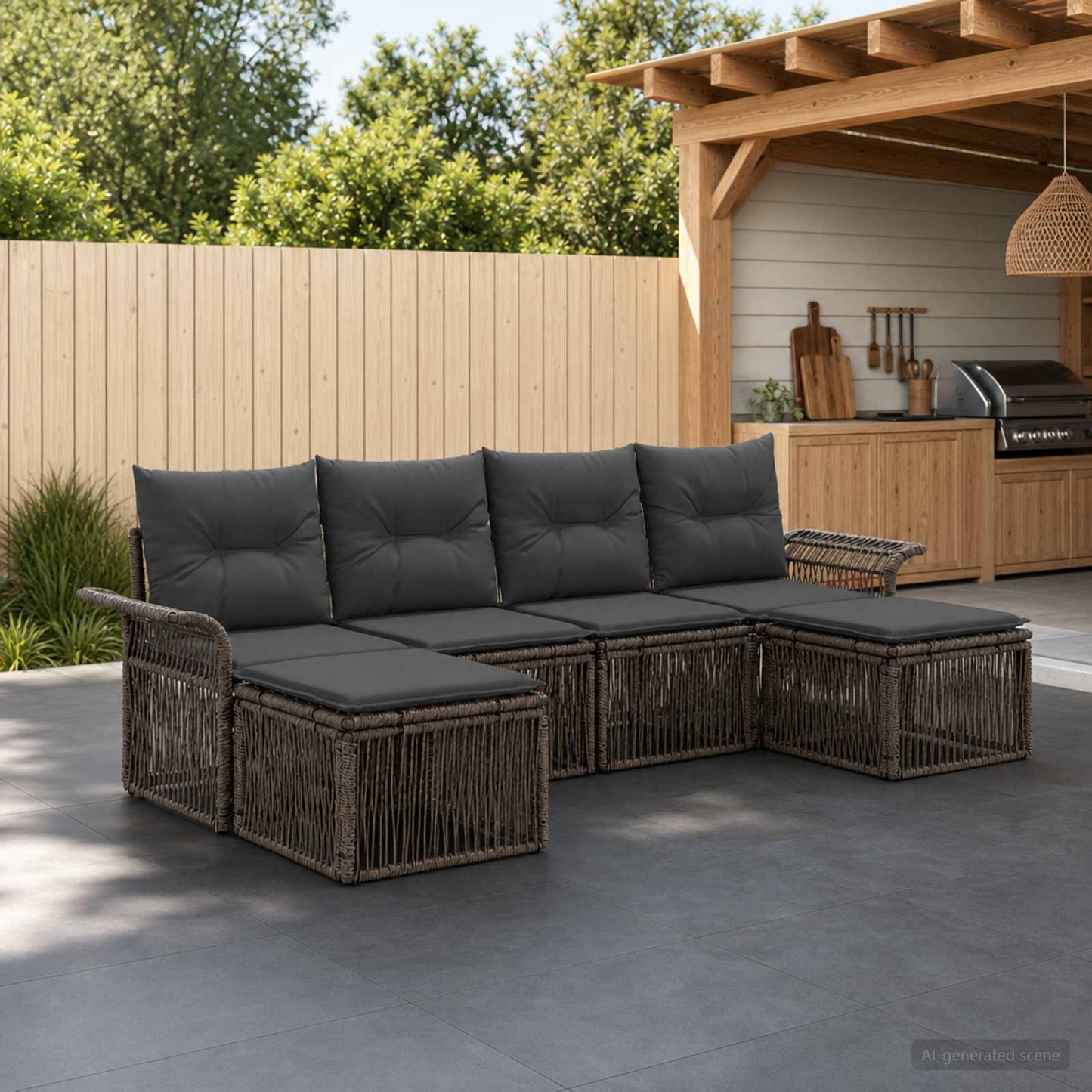 Set Divano da Giardino 6 pz Grigio polyrattan
