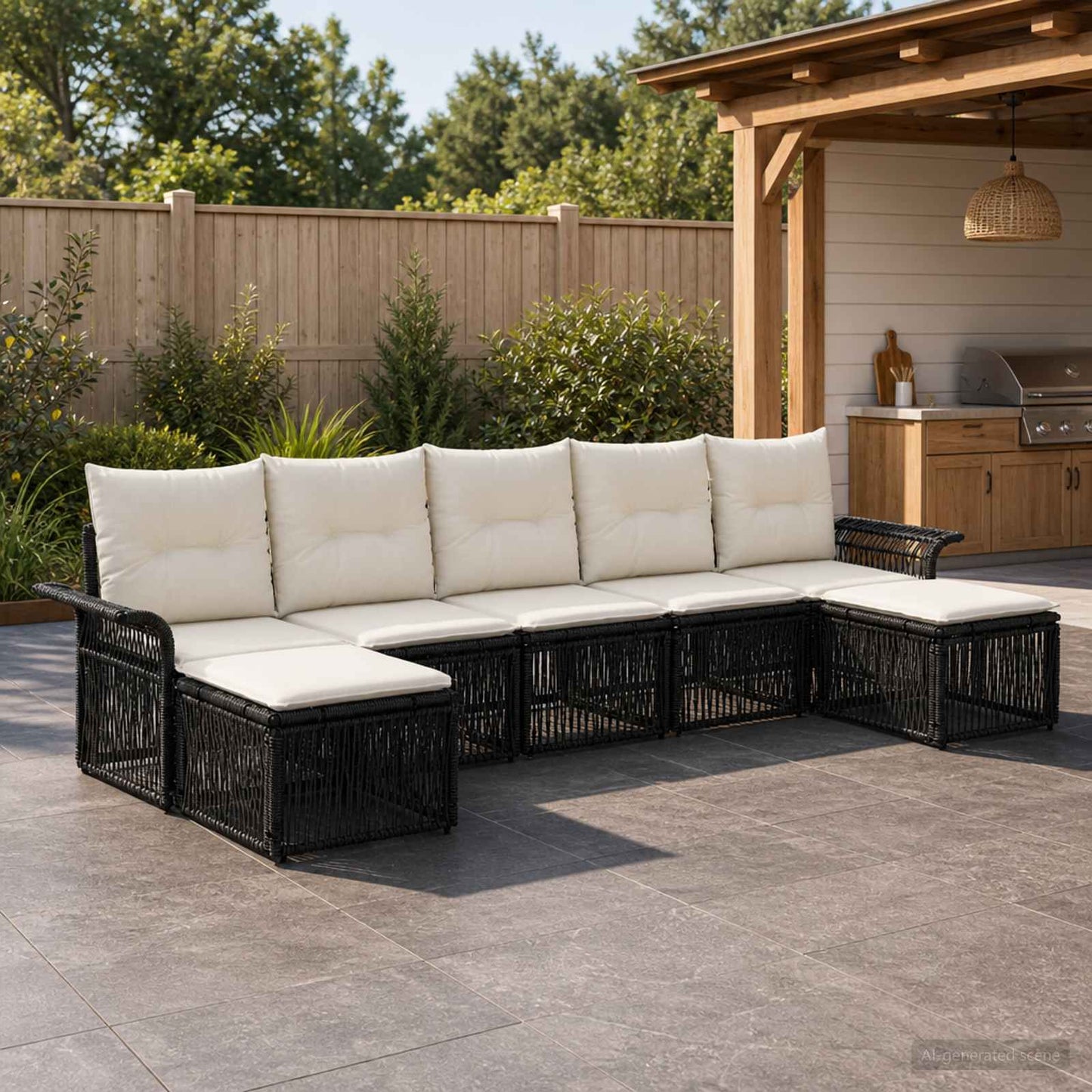 Set Divano da Giardino 7 pz Nero polyrattan
