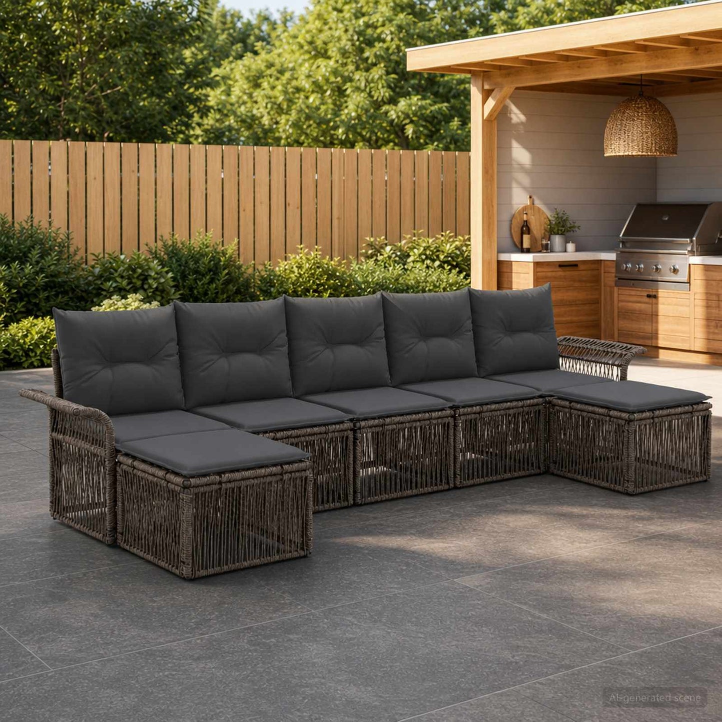 Set Divano da Giardino 7 pz Grigio polyrattan