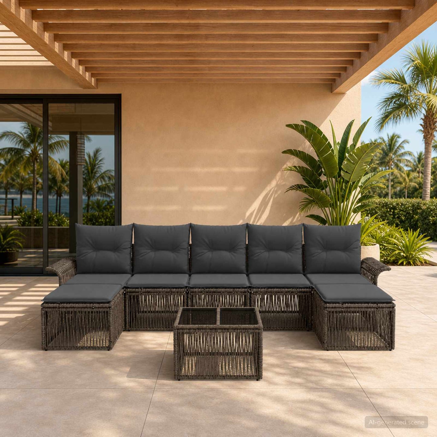Set Divano da Giardino 8 pcs Grigio polyrattan | homemem39