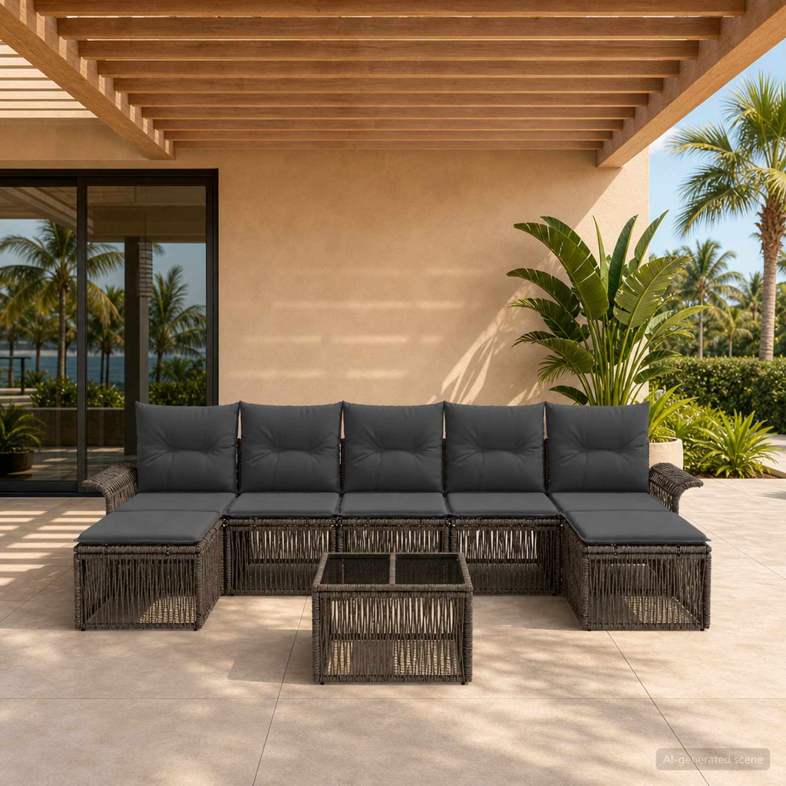 Set Divano da Giardino 8 pcs Grigio polyrattan | homemem39