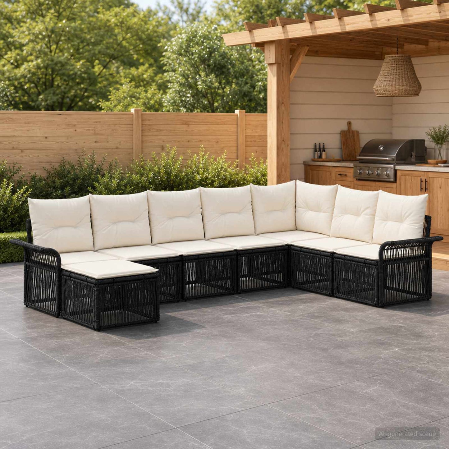 Set Divano da Giardino 8 pz Nero polyrattan