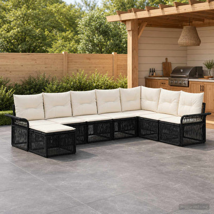 Set Divano da Giardino 8 pz Nero polyrattan